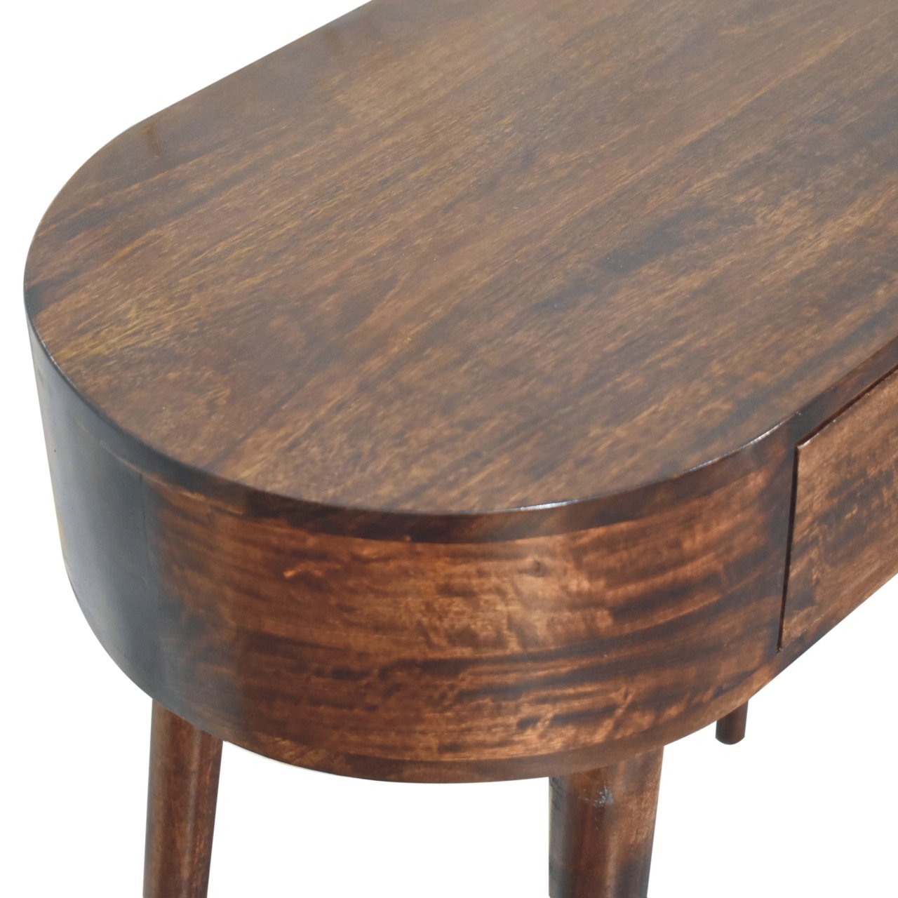 Solid Mango Wood California Walnut Finished 1 Drawer Rounded Small Console Table - Image 5