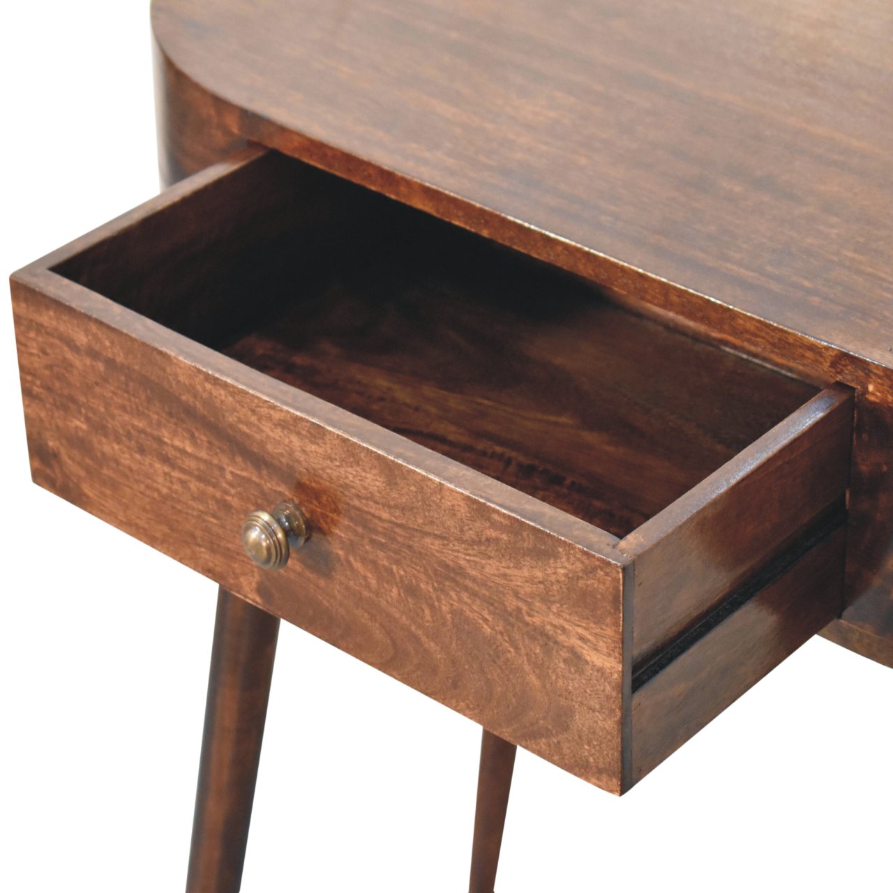 Solid Mango Wood California Walnut Finished 1 Drawer Rounded Small Console Table - Image 6