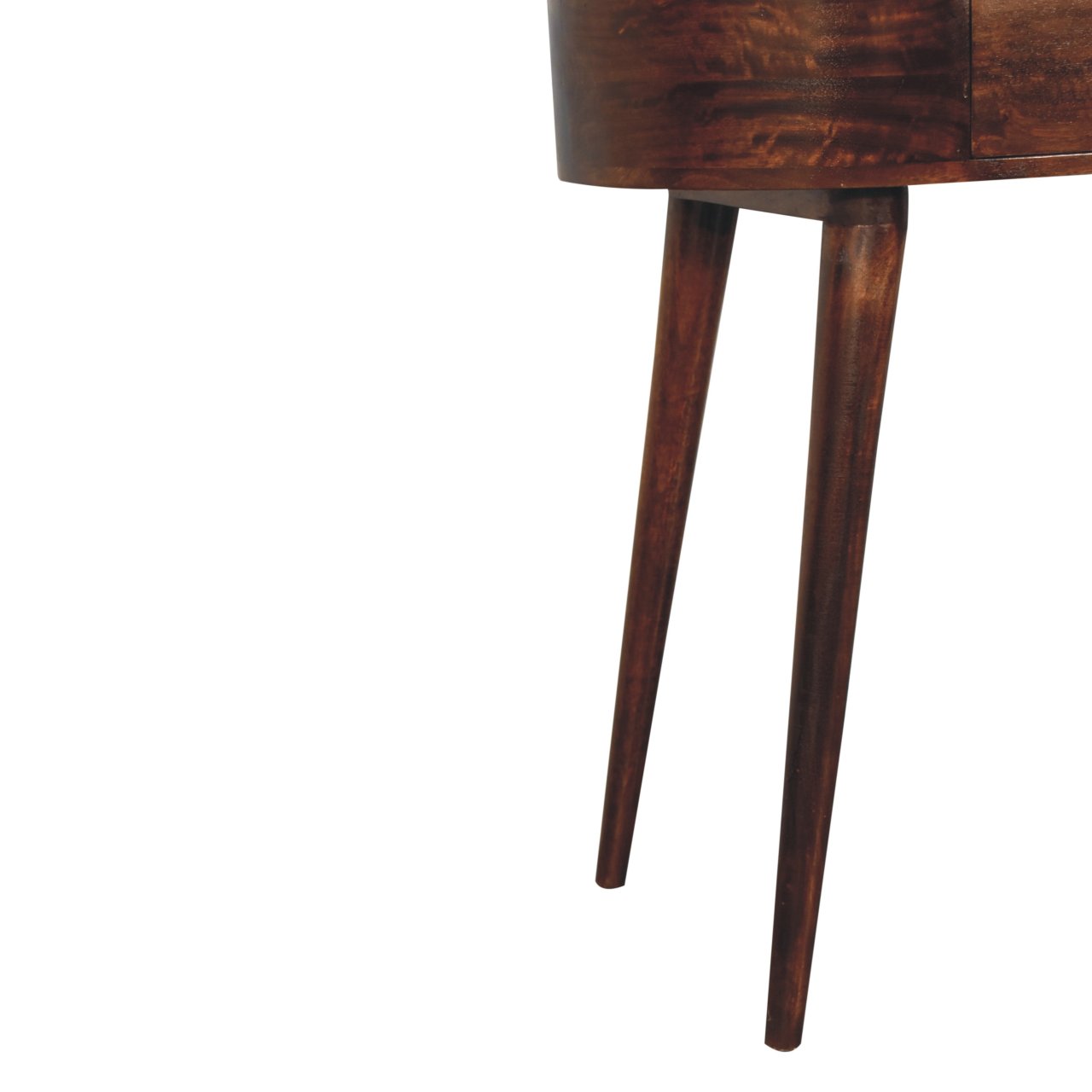 Solid Mango Wood California Walnut Finished 1 Drawer Rounded Small Console Table - Image 7