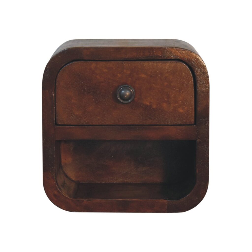 Solid Mango Wood Chestnut1 Drawer 1 Slot Extra Mini Curved Bedside