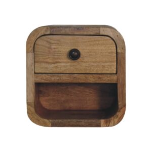 Solid Mango Wood Oak Finished 1 Drawer 1 Slot Extra Mini Curved Bedside