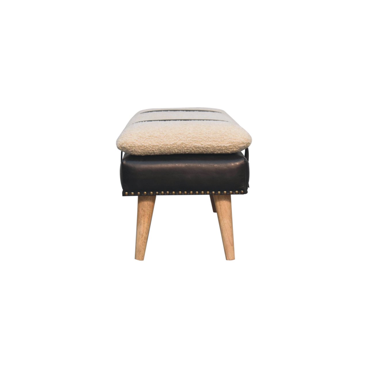 Solid Mango Wood Boucle & Buffalo Hide Black Leather Finished Bench - Image 8