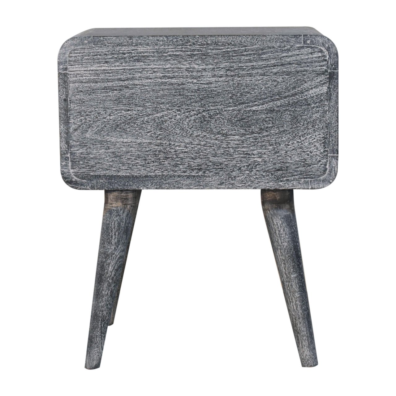 Solid Mango Wood Sandblasted Ash Finished 2 Drawer Curved Bedside - Image 10