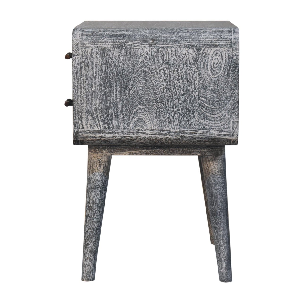 Solid Mango Wood Sandblasted Ash Finished 2 Drawer Curved Bedside - Image 9