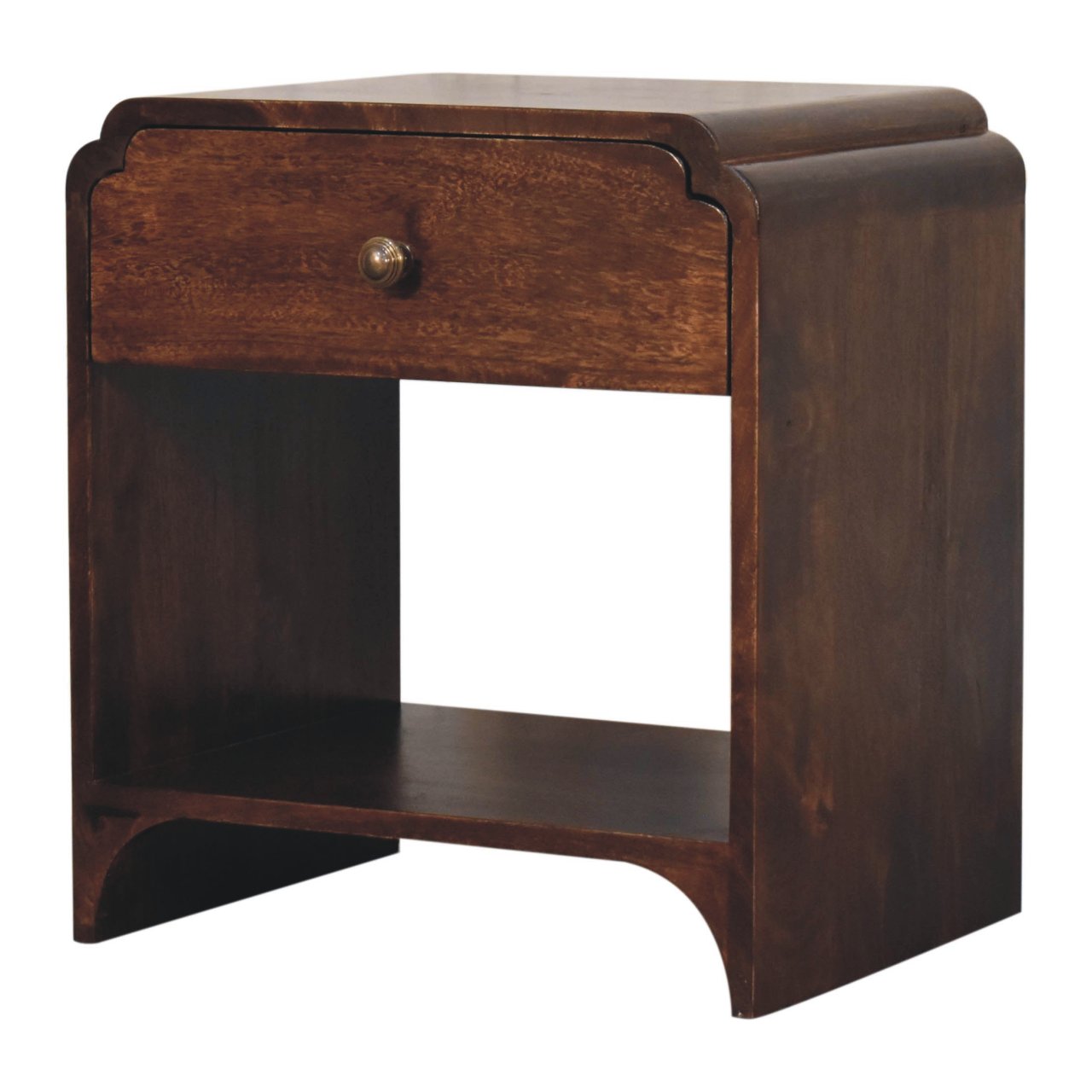 Solid Mango Wood California Walnut Finished 1 Drawer Newton Bedside - Image 3