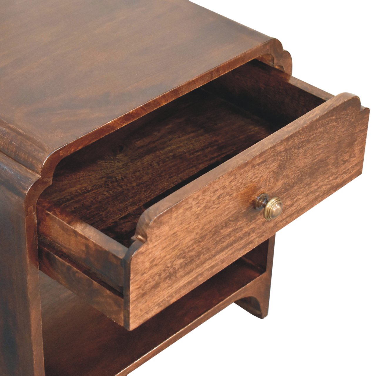 Solid Mango Wood California Walnut Finished 1 Drawer Newton Bedside - Image 6