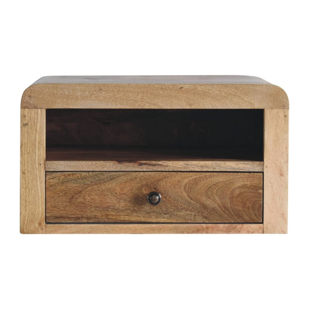 Solid Mango Wood Oak Finished 1 Drawer Chunky Floating Bedside