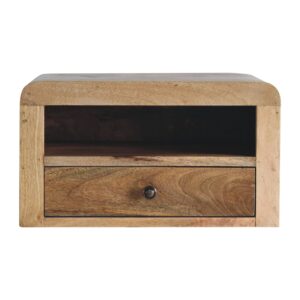 Solid Mango Wood Oak Finished 1 Drawer Chunky Floating Bedside