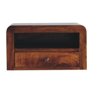 Solid Mango Wood Chestnut Finished Chunky 1 Drawer Wall Mounted Nightstand
