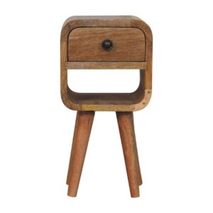 Solid Mango Wood Oak Finish 1 Drawer 1 Slot Extra Mini Curve Bedside