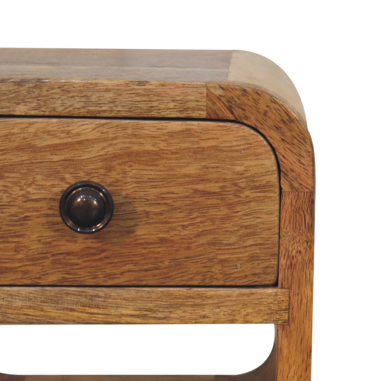 Solid Mango Wood Oak Finish 1 Drawer 1 Slot Extra Mini Curve Bedside - Image 4