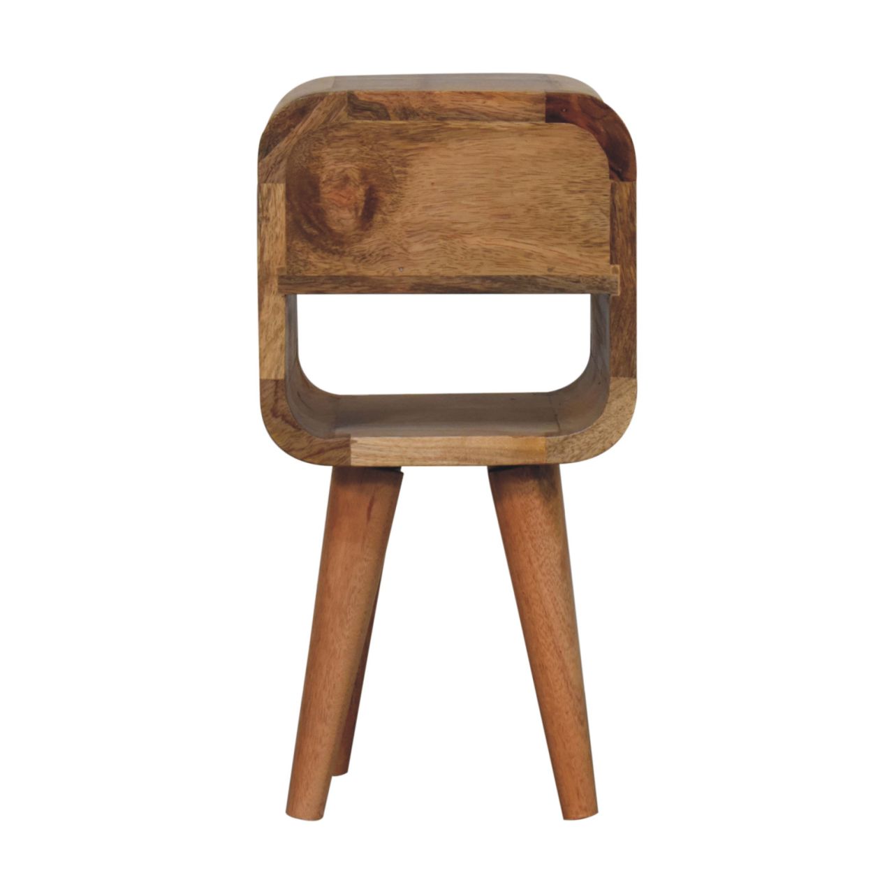 Solid Mango Wood Oak Finish 1 Drawer 1 Slot Extra Mini Curve Bedside - Image 9