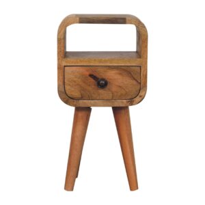Solid Mango Wood Oak Finished 1 Drawer 1 Slot Extra Mini Bedside