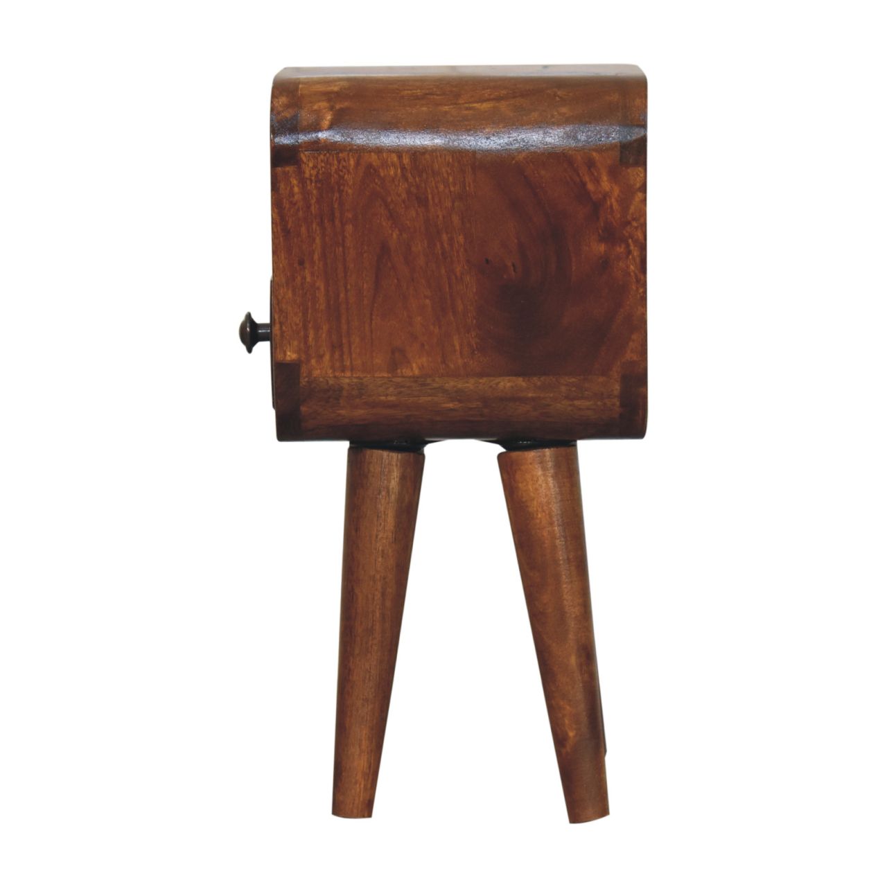 Solid Mango Wood Chestnut Finished 1 Drawer 1 Slot Extra Mini Curved Bedside - Image 8