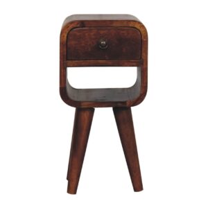 Solid Mango Wood Chestnut Finished 1 Drawer 1 Slot Extra Mini Curved Bedside