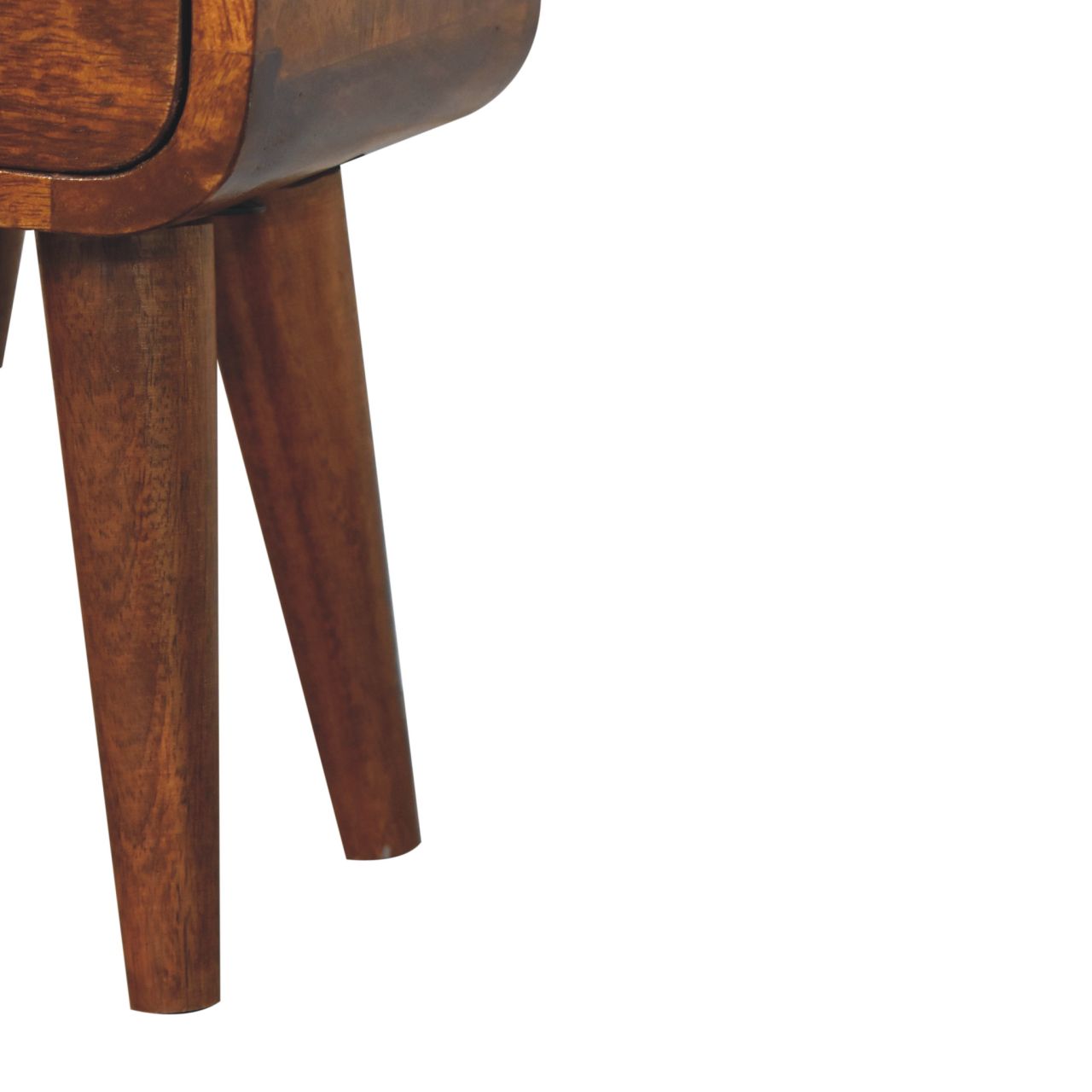 Solid Mango Wood Chestnut Finished 2 Drawer Extra Mini Curved Bedside - Image 7