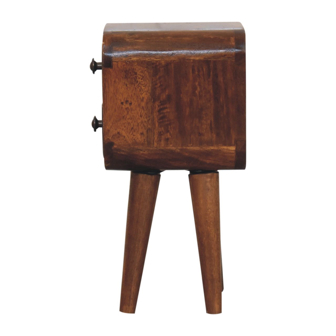 Solid Mango Wood Chestnut Finished 2 Drawer Extra Mini Curved Bedside - Image 8