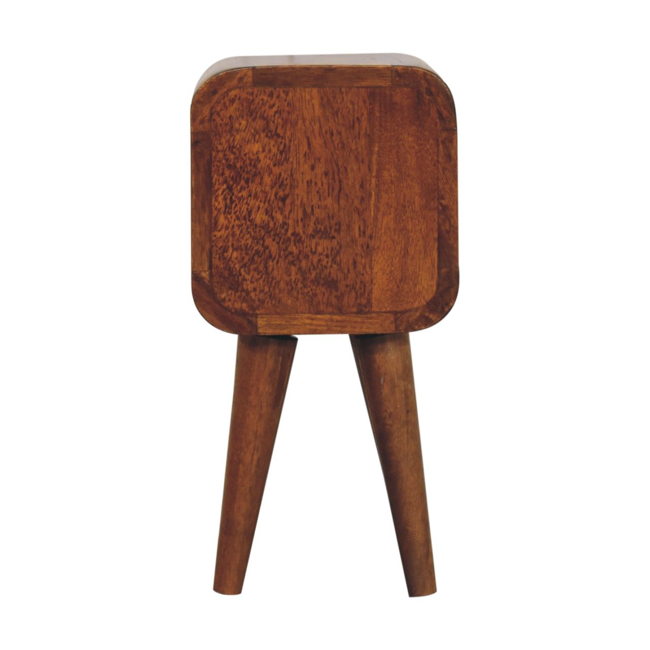 Solid Mango Wood Chestnut Finished 2 Drawer Extra Mini Curved Bedside - Image 9