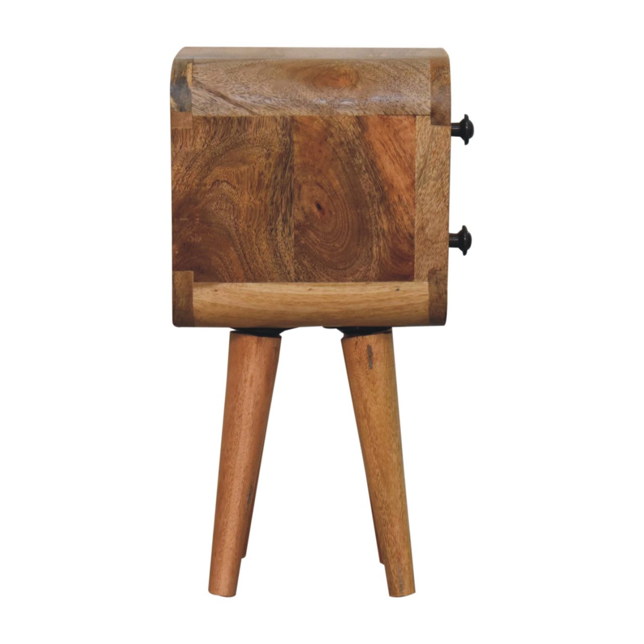 Solid Mango Wood Oak Finished 2 Drawer Extra Mini Curved Bedside - Image 8