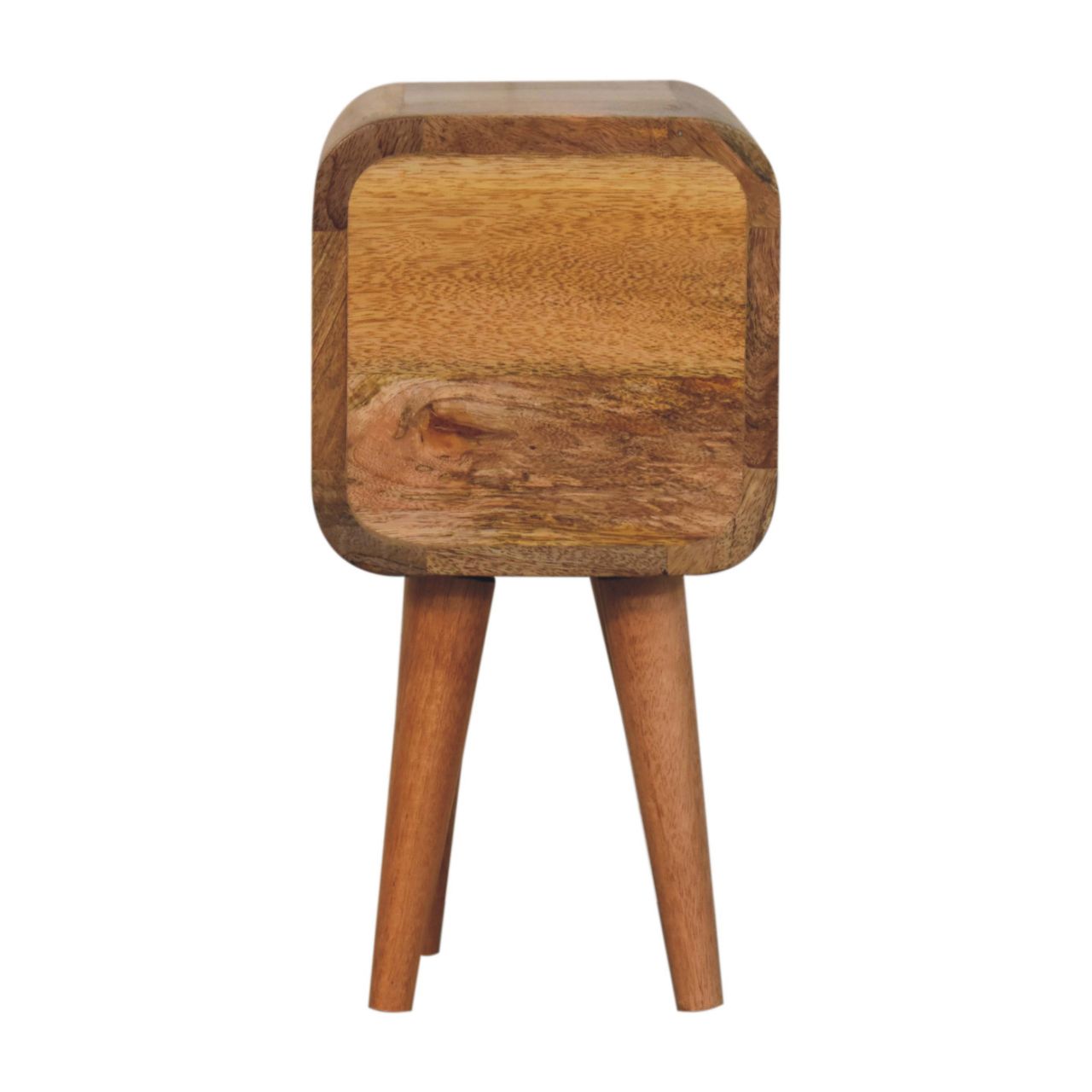 Solid Mango Wood Oak Finished 2 Drawer Extra Mini Curved Bedside - Image 9