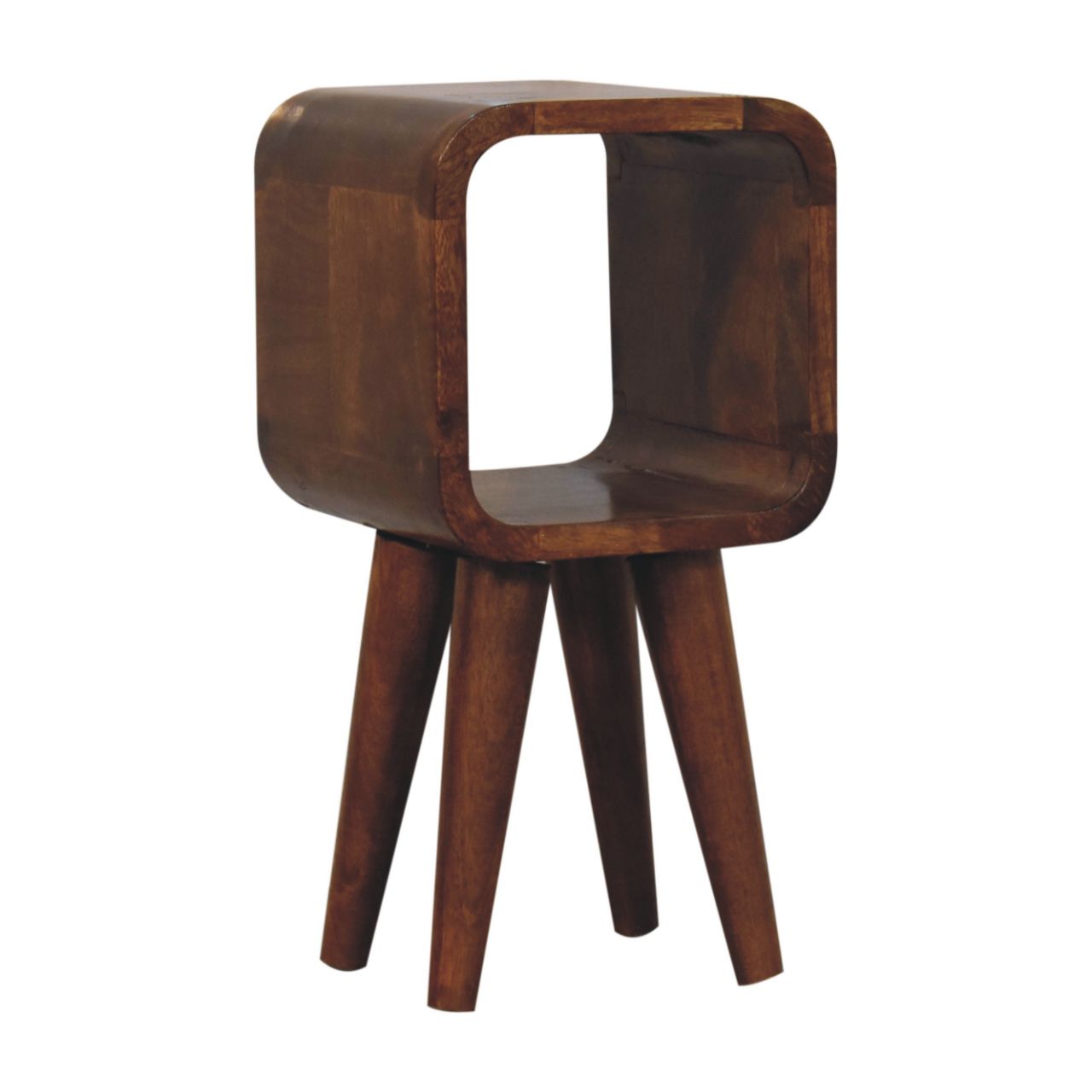 Solid Mango Wood Chestnut Finished Extra Mini Minimalist Open Curved Bedside - Image 2