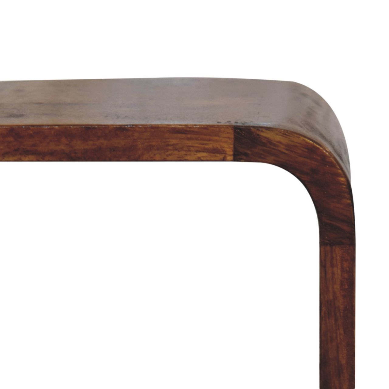 Solid Mango Wood Chestnut Finished Extra Mini Minimalist Open Curved Bedside - Image 3