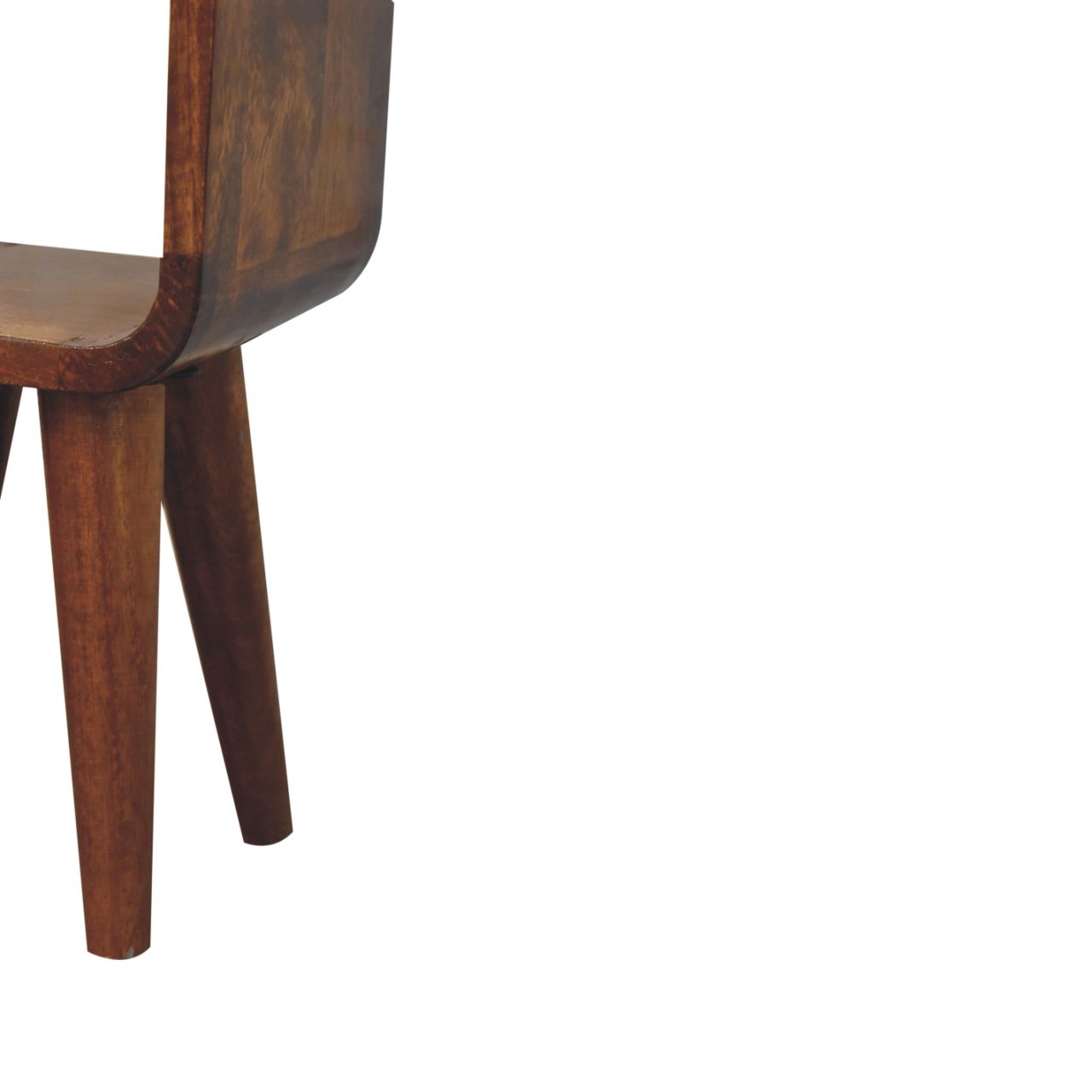 Solid Mango Wood Chestnut Finished Extra Mini Minimalist Open Curved Bedside - Image 6