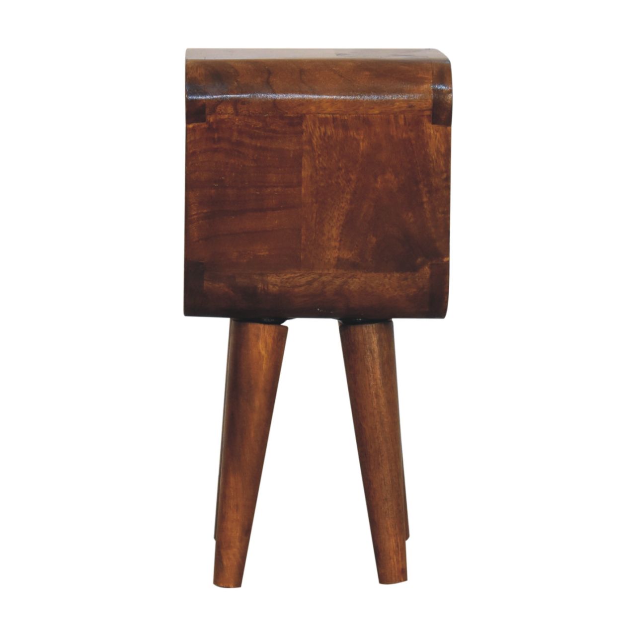 Solid Mango Wood Chestnut Finished Extra Mini Minimalist Open Curved Bedside - Image 7