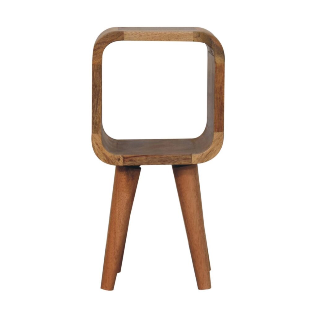 Solid Mango Wood Oak Finished Extra Mini Minimalist Open Curved Bedside