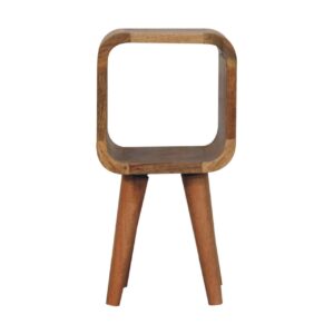 Solid Mango Wood Oak Finished Extra Mini Minimalist Open Curved Bedside
