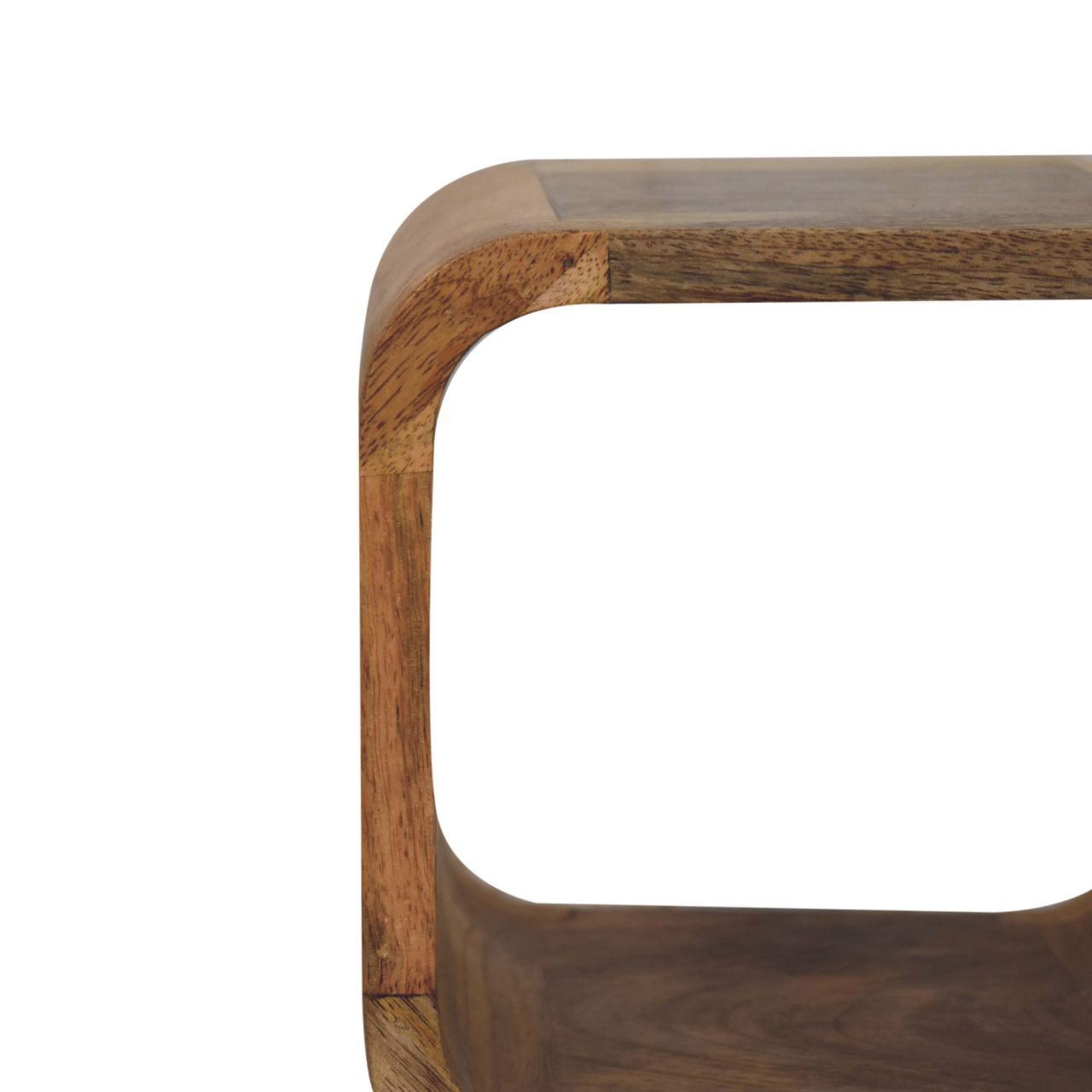 Solid Mango Wood Oak Finished Extra Mini Minimalist Open Curved Bedside - Image 4