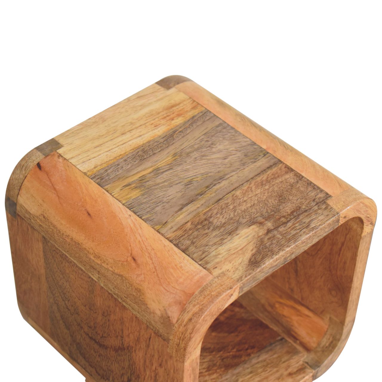 Solid Mango Wood Oak Finished Extra Mini Minimalist Open Curved Bedside - Image 5
