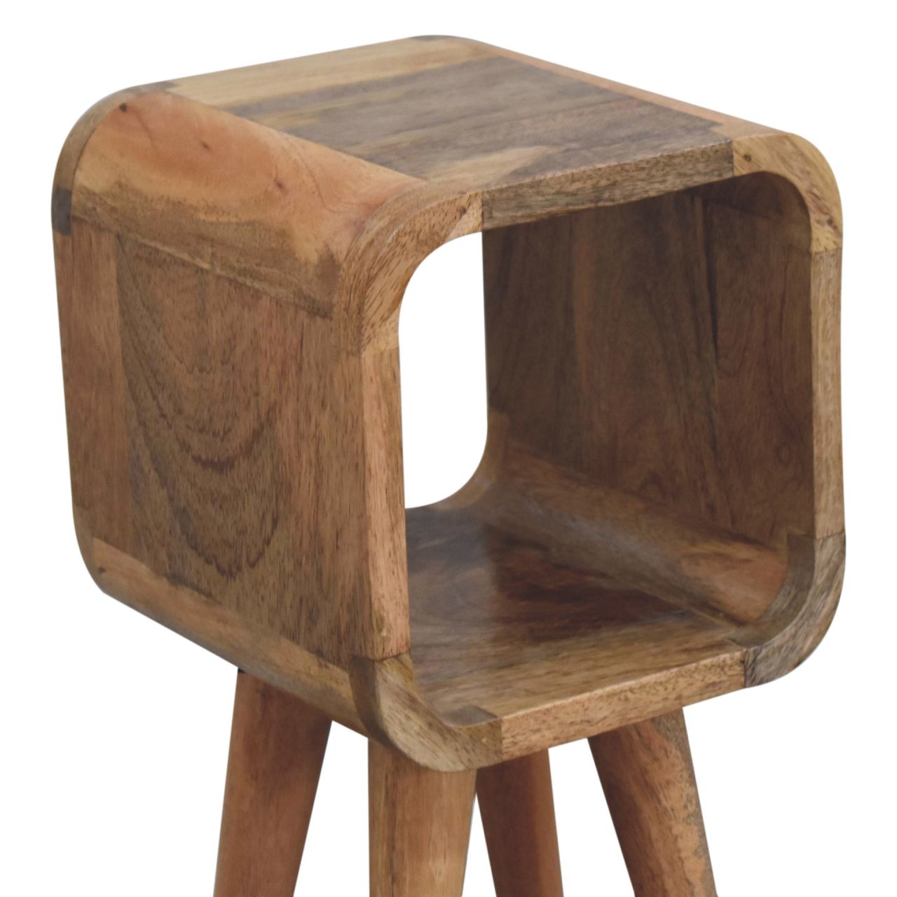 Solid Mango Wood Oak Finished Extra Mini Minimalist Open Curved Bedside - Image 6
