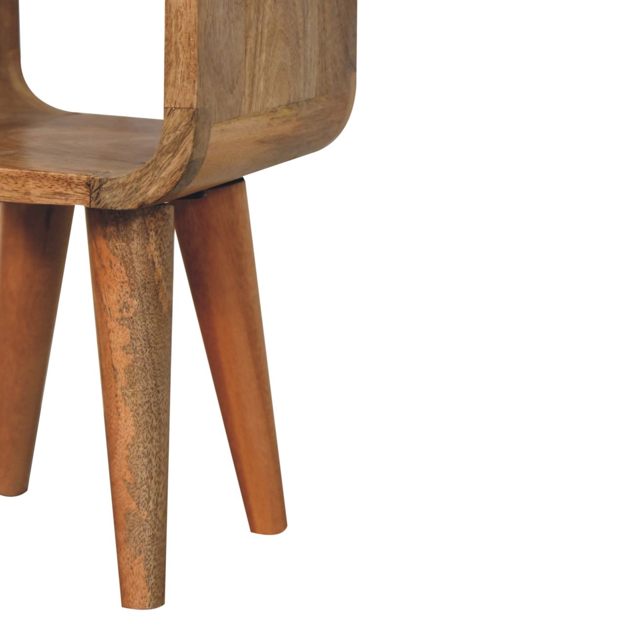 Solid Mango Wood Oak Finished Extra Mini Minimalist Open Curved Bedside - Image 7
