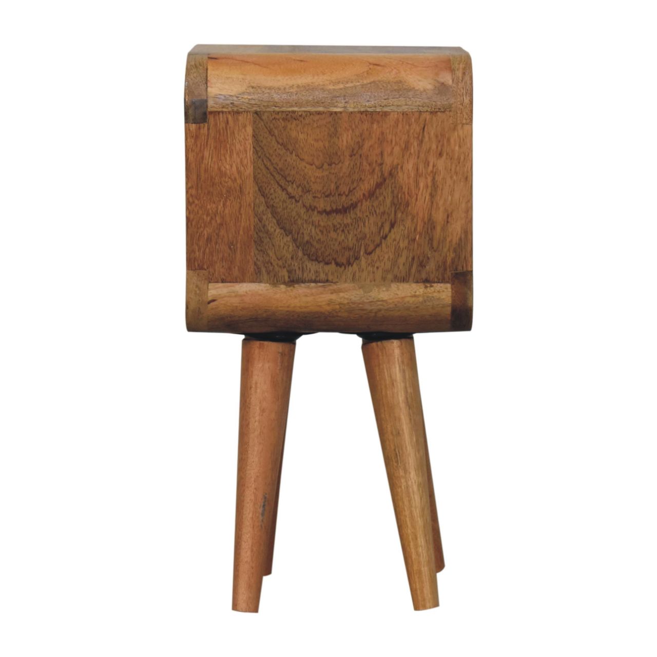 Solid Mango Wood Oak Finished Extra Mini Minimalist Open Curved Bedside - Image 8