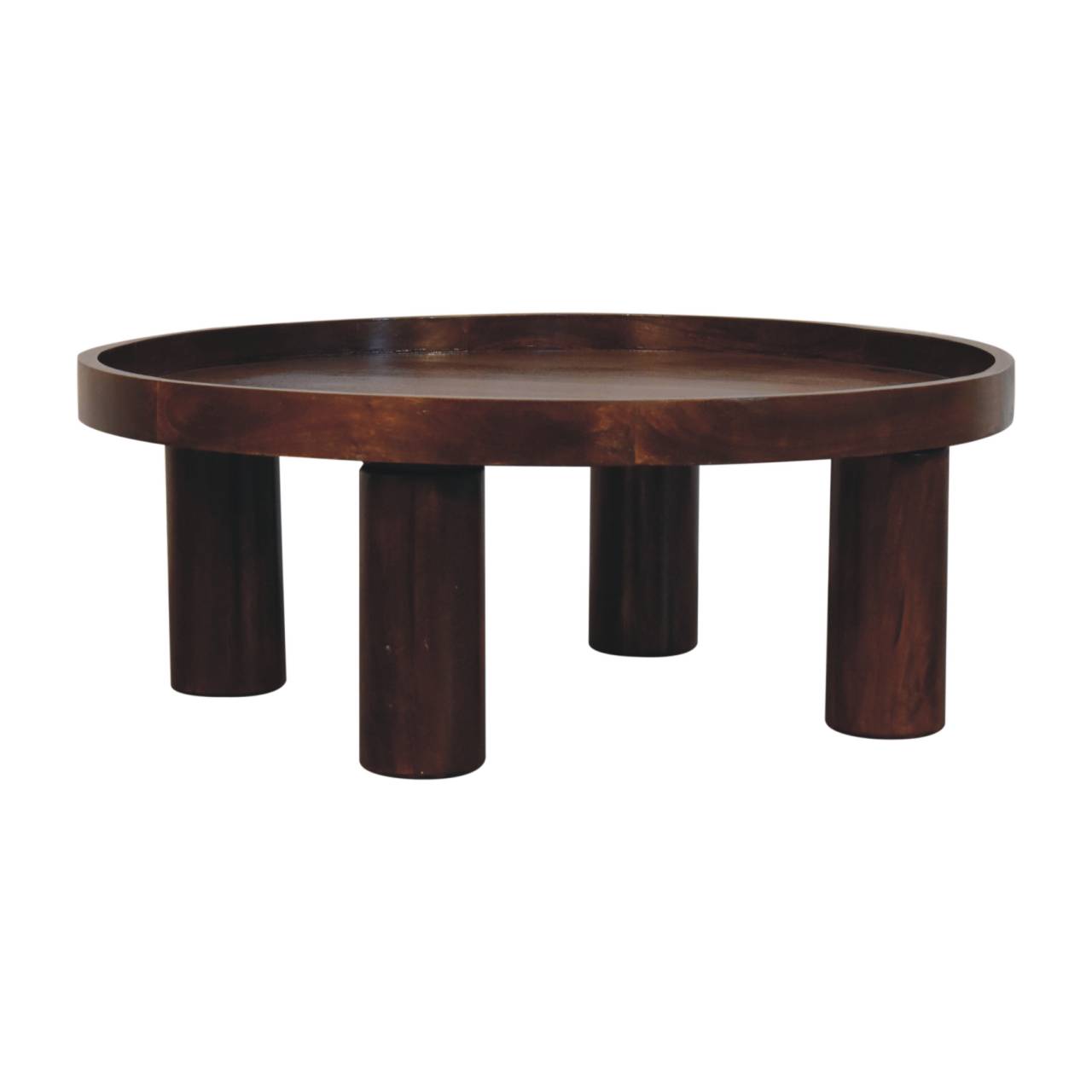 Solid Mango Wood Chestnut Finished Crescent Round Coffee Table - Image 2