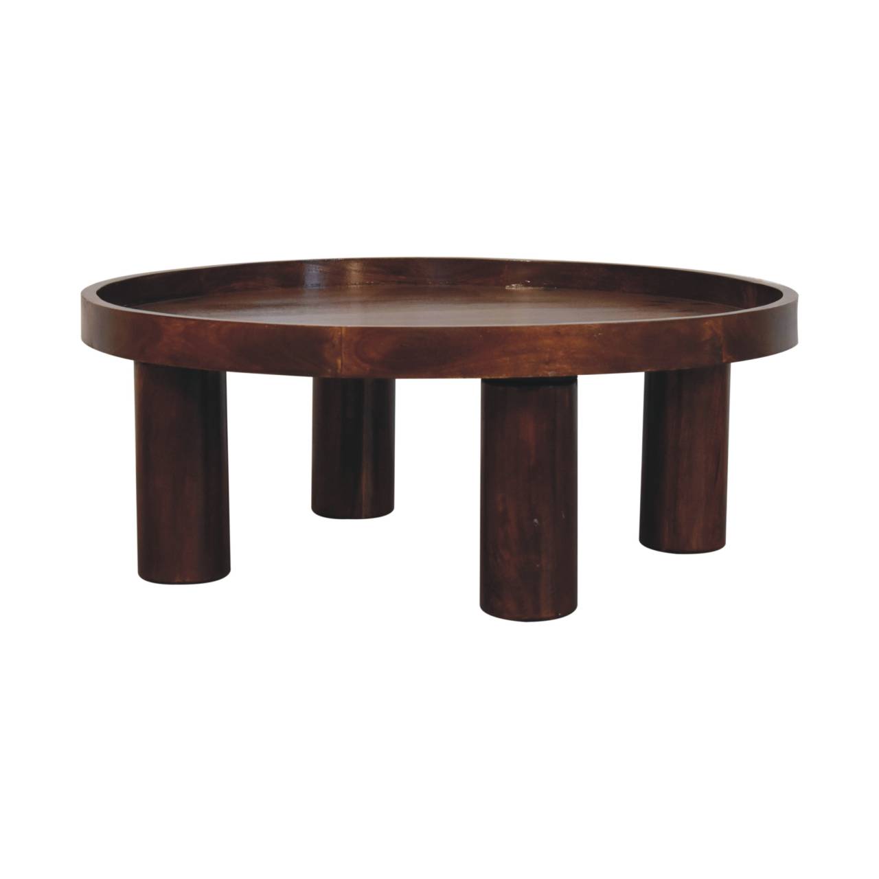 Solid Mango Wood Chestnut Finished Crescent Round Coffee Table - Image 3