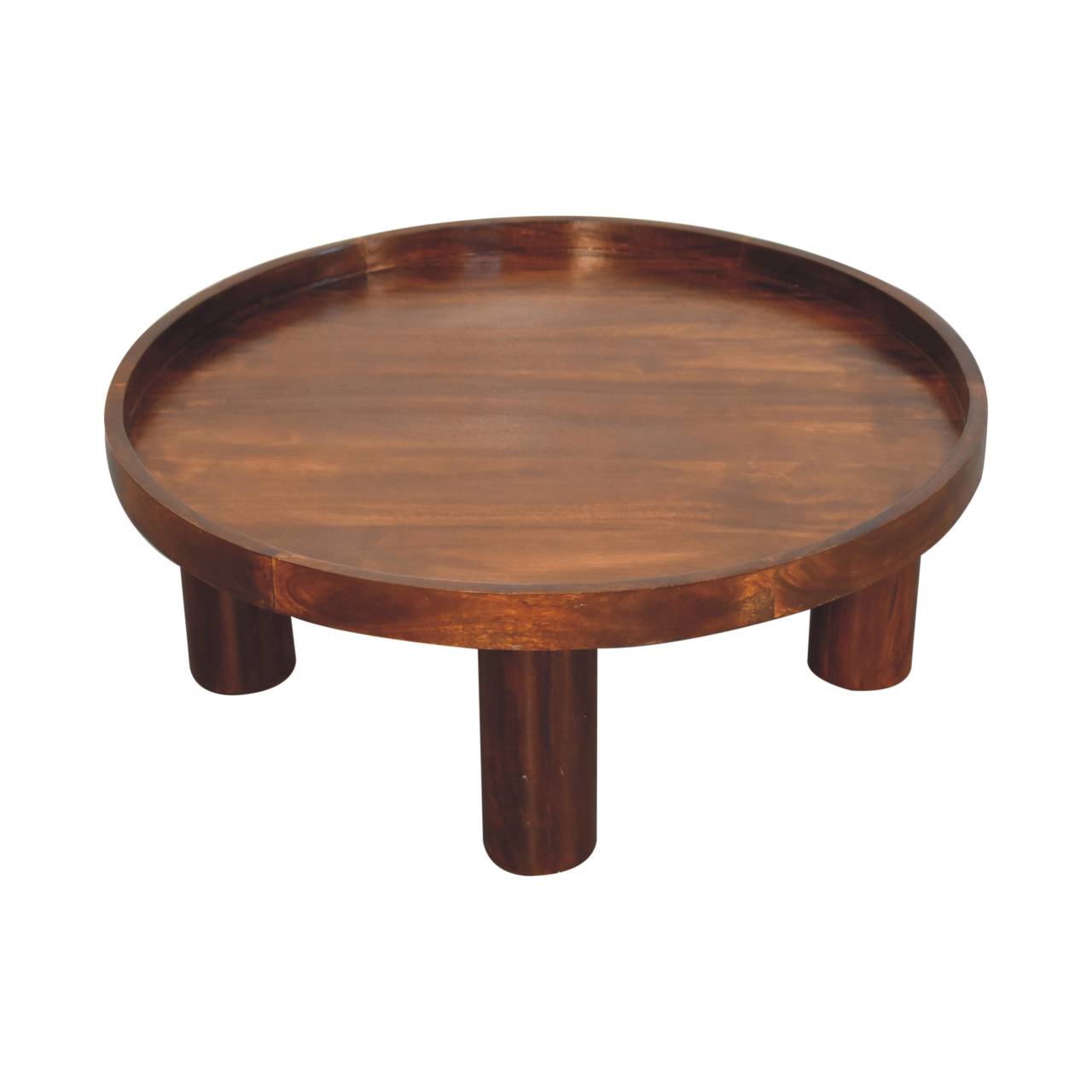 Solid Mango Wood Chestnut Finished Crescent Round Coffee Table - Image 4