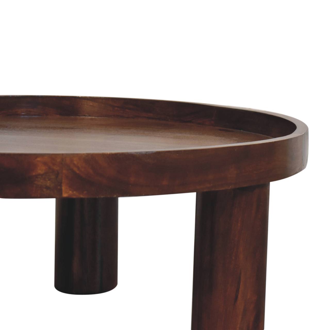 Solid Mango Wood Chestnut Finished Crescent Round Coffee Table - Image 7