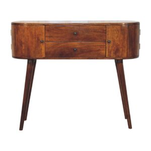 Solid Mango Wood Chestnut Finished 2 Drawer 2 Cupboard Grove Console Table
