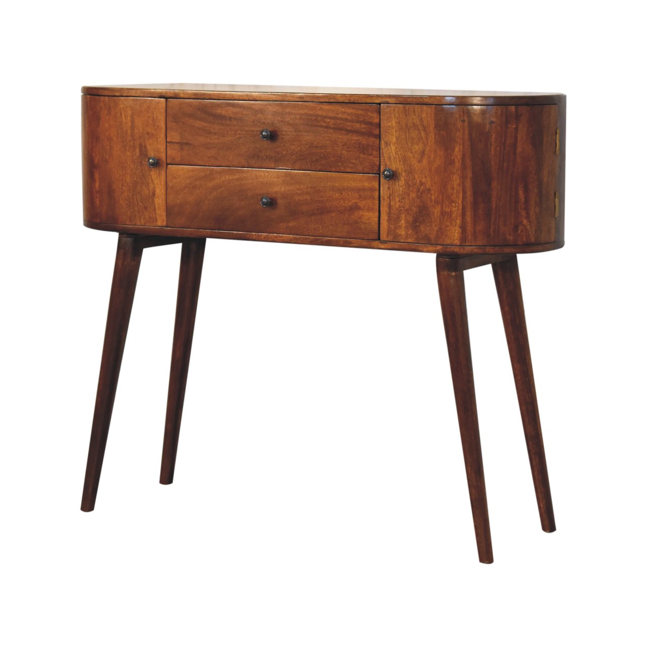 Solid Mango Wood Chestnut Finished 2 Drawer 2 Cupboard Grove Console Table - Image 2