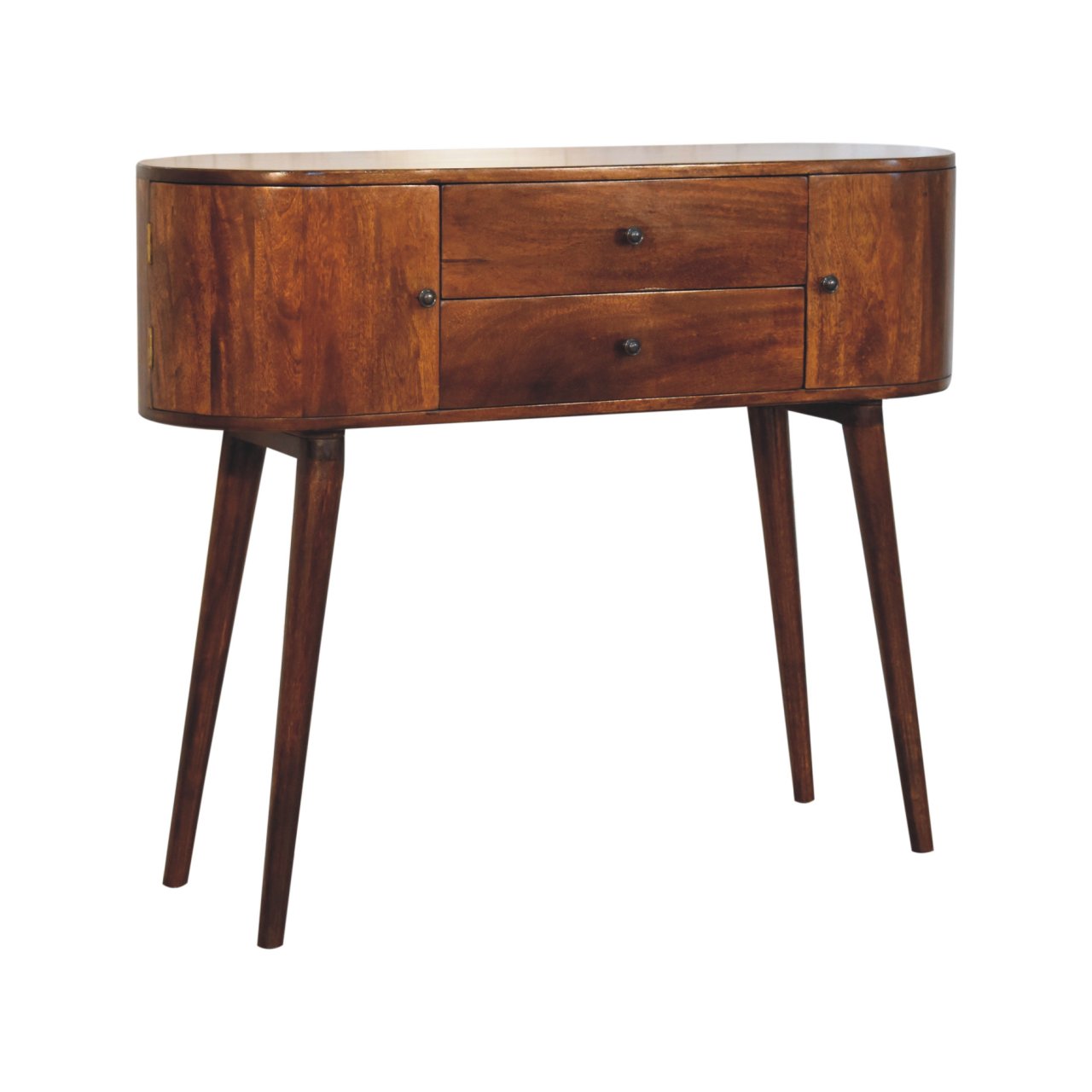 Solid Mango Wood Chestnut Finished 2 Drawer 2 Cupboard Grove Console Table - Image 3