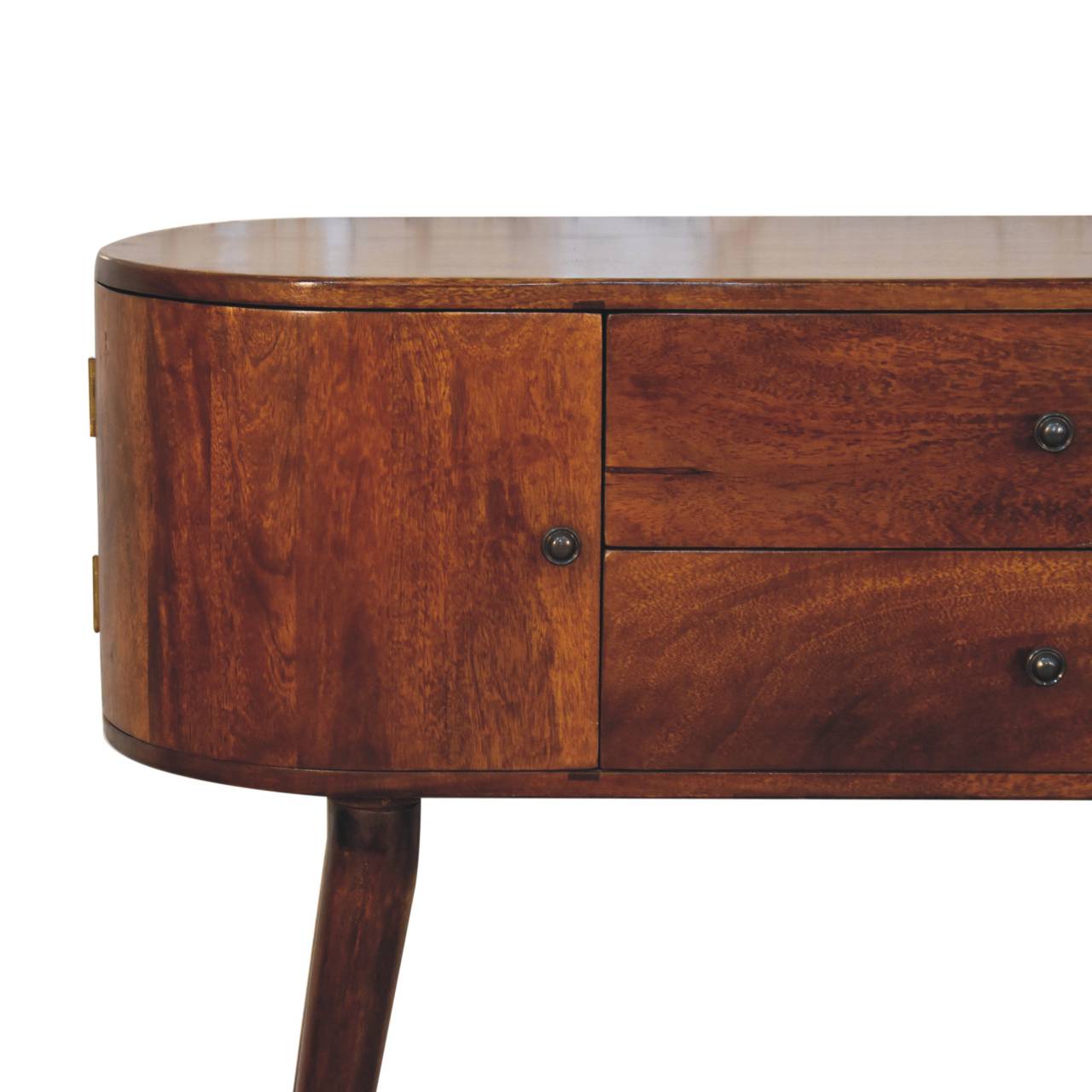 Solid Mango Wood Chestnut Finished 2 Drawer 2 Cupboard Grove Console Table - Image 4