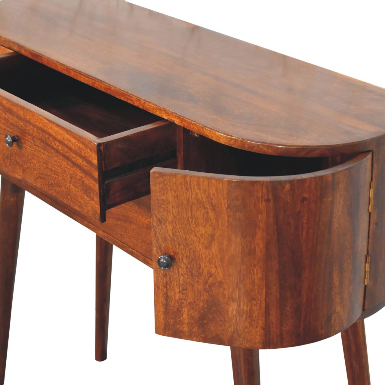 Solid Mango Wood Chestnut Finished 2 Drawer 2 Cupboard Grove Console Table - Image 5