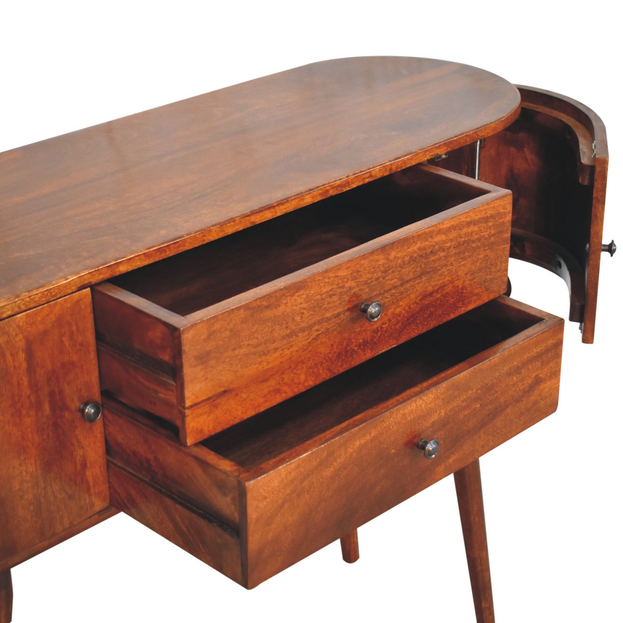 Solid Mango Wood Chestnut Finished 2 Drawer 2 Cupboard Grove Console Table - Image 6