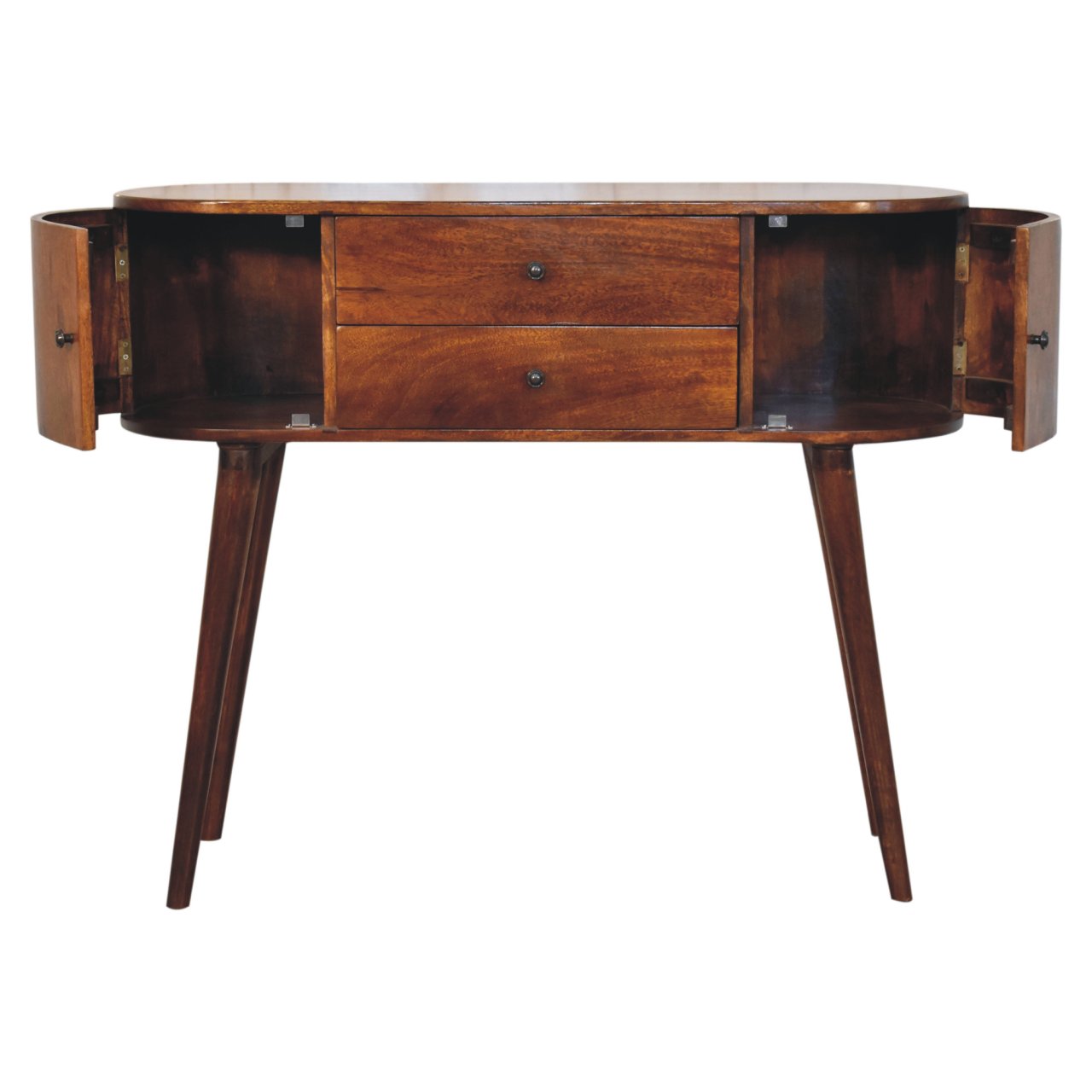 Solid Mango Wood Chestnut Finished 2 Drawer 2 Cupboard Grove Console Table - Image 7