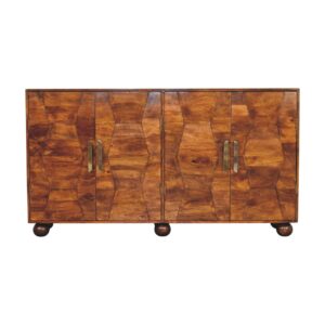 Solid Mango Wood Chestnut Finished Wavecrest 4 Door Cabinet