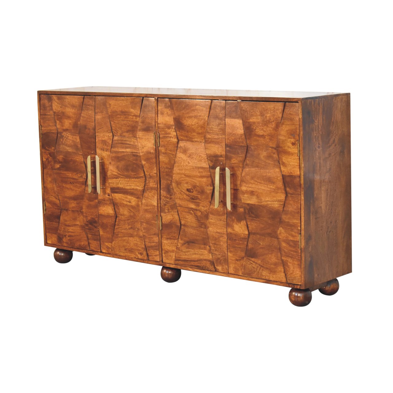 Solid Mango Wood Chestnut Finished Wavecrest 4 Door Cabinet - Image 2