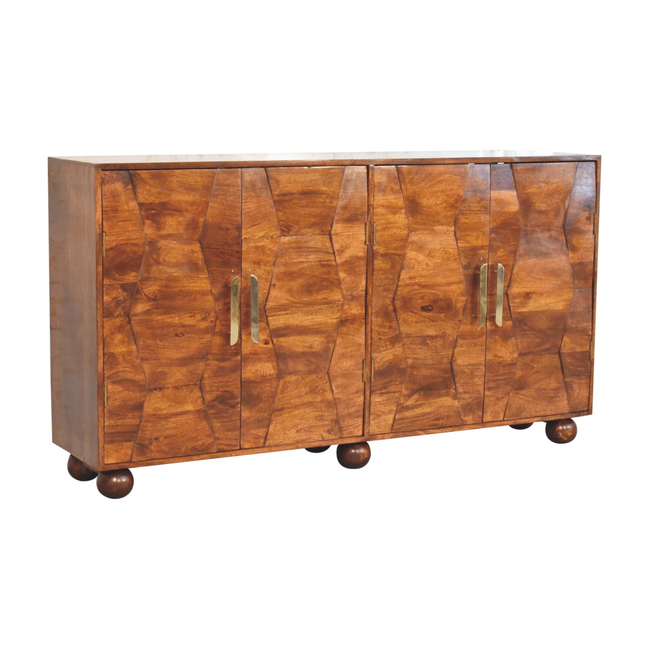 Solid Mango Wood Chestnut Finished Wavecrest 4 Door Cabinet - Image 3