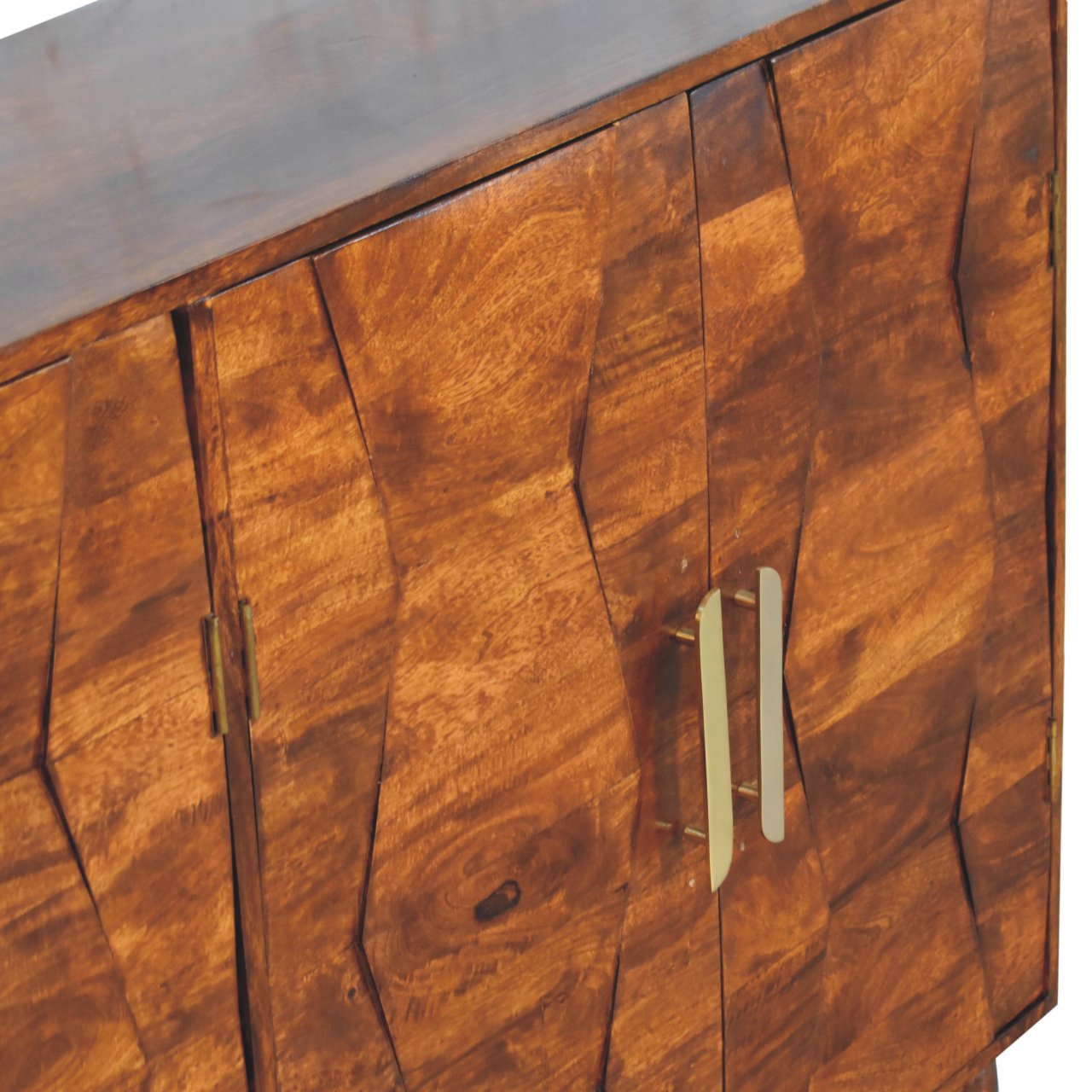 Solid Mango Wood Chestnut Finished Wavecrest 4 Door Cabinet - Image 5